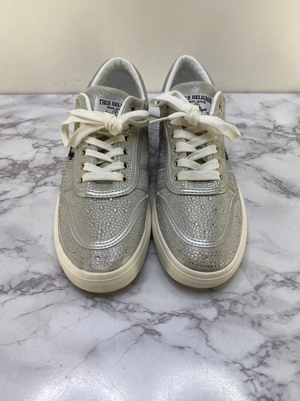 True Religion Esperanza Women's Rhineston Silver Sneaker SZ 10 - Picture 3 of 11
